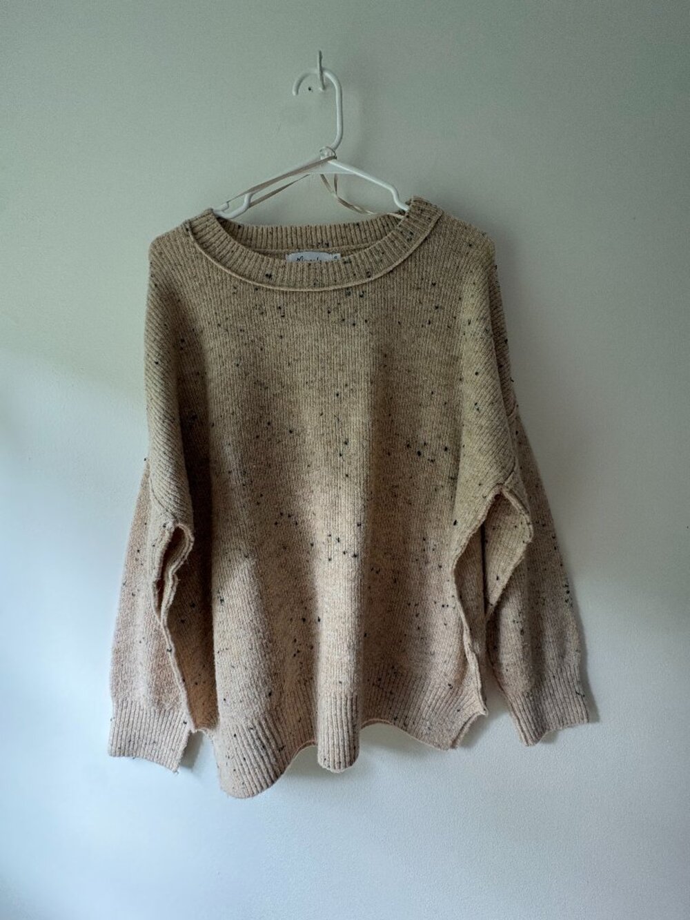 Miracle Beige Flecked Knit Oversized Drop Shoulder Speckled Sweater Size S✨